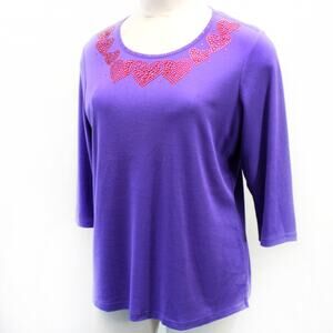Quacker Factory Plus Purple Valentine's Day Hearts Studs Shirt Top Tunic 1X
